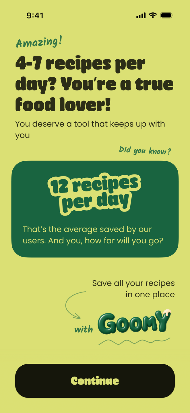 GoomY recipe saving insight screen