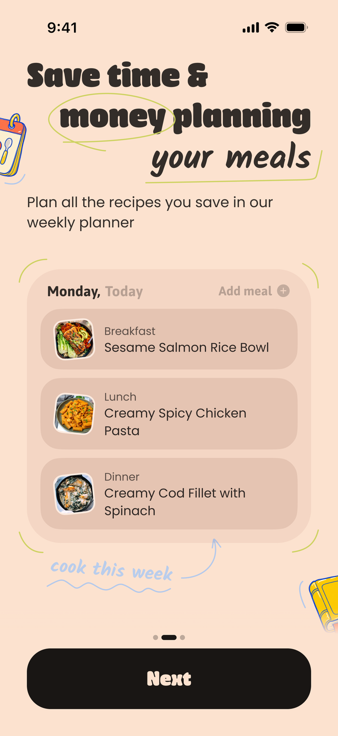 GoomY meal planning introduction screen