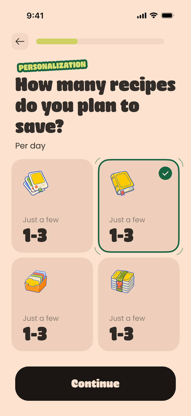 GoomY recipes per day personalization screen