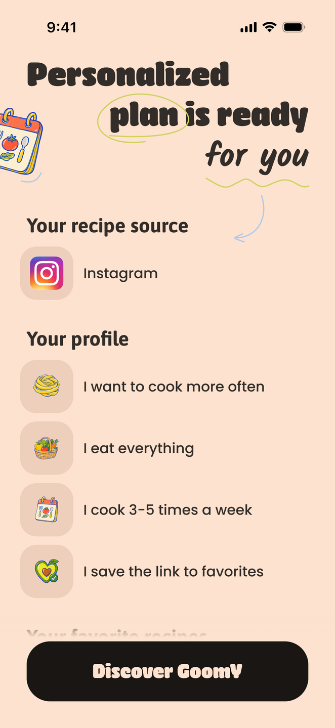 GoomY personalized plan results screen