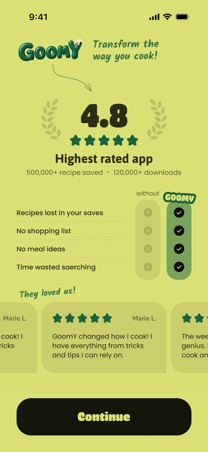 GoomY social proof results screen