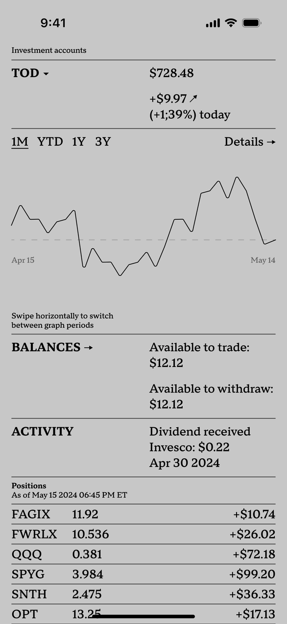 Gallery phone card: portfolio finance tracker